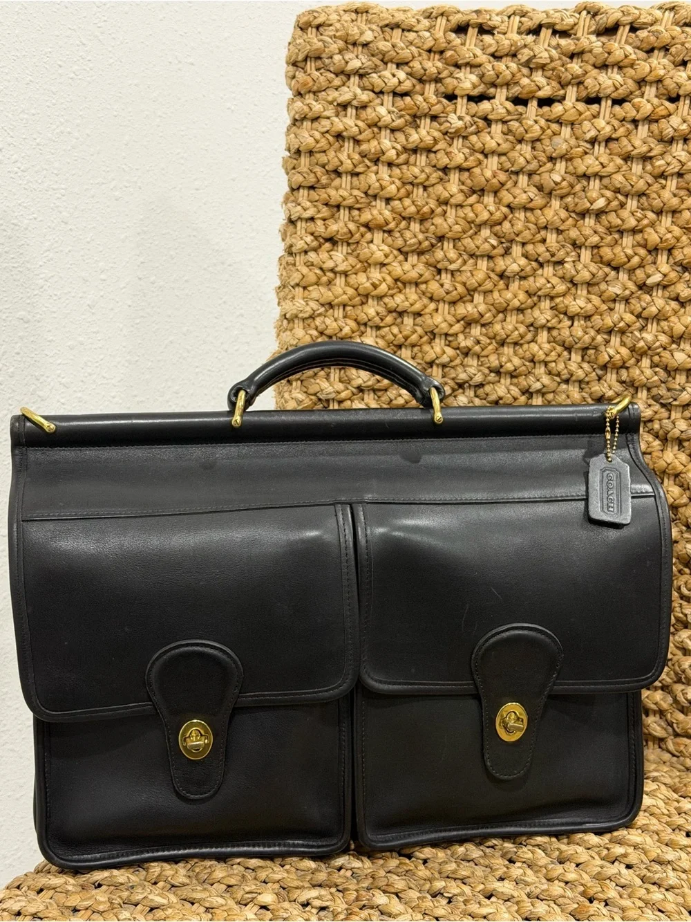 Vintage Coach Kensington Briefcase Black Leather Brass‎ Turnlock 5279